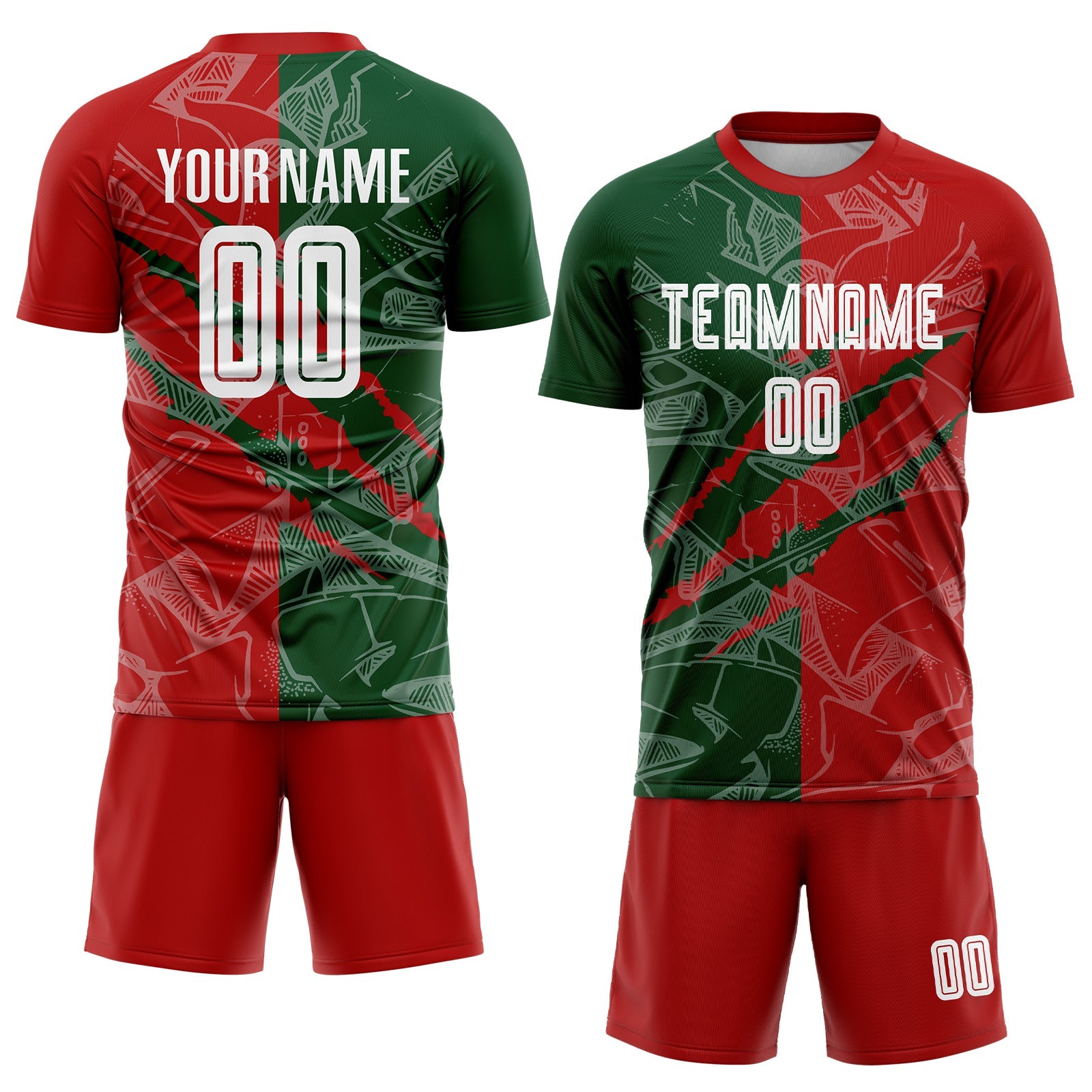 Custom Graffiti Pattern Red-Green Scratch Sublimation Soccer Uniform Jersey view 2