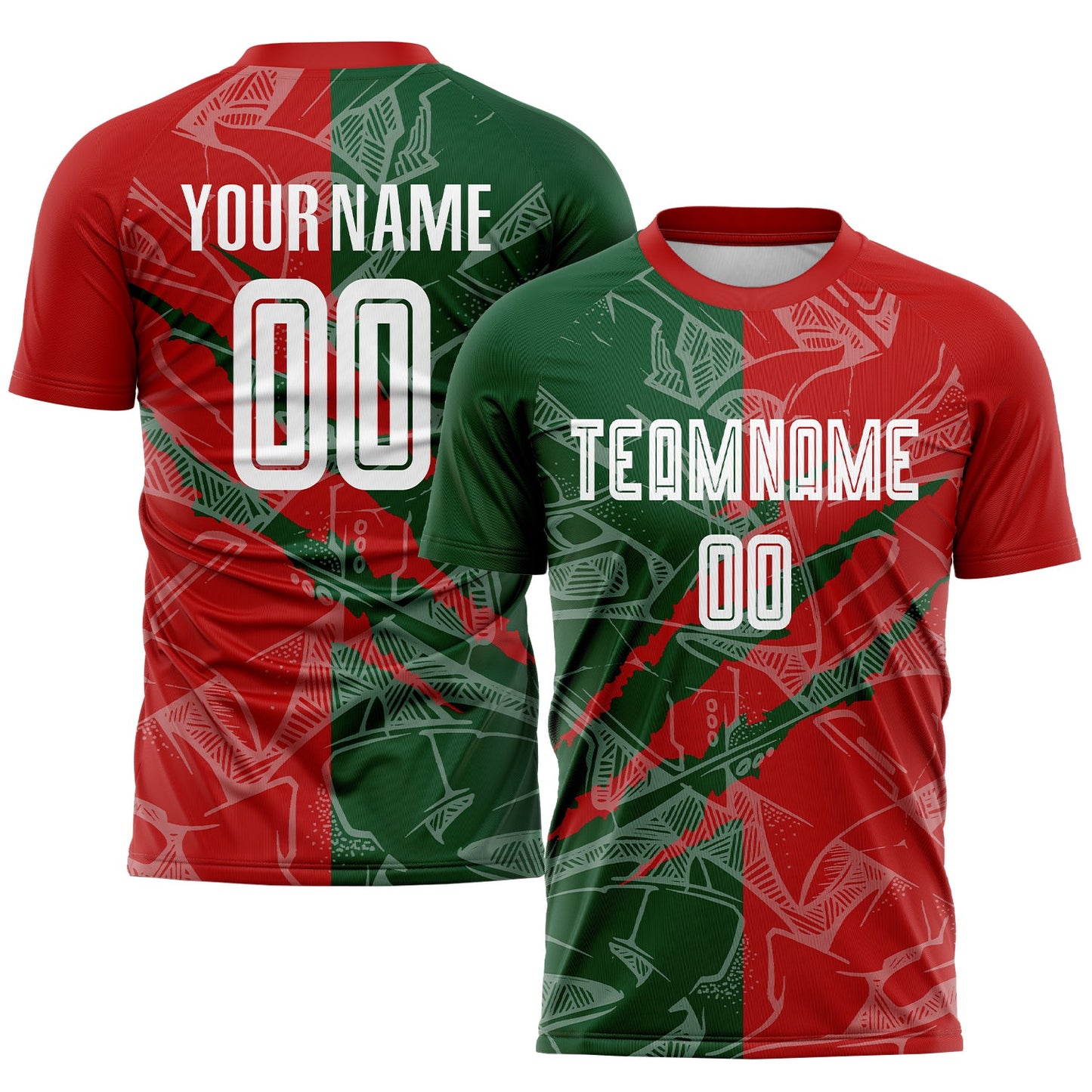 Custom Graffiti Pattern Red-Green Scratch Sublimation Soccer Uniform Jersey - Main View