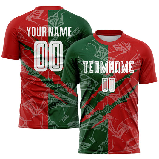 Custom Graffiti Pattern Red-Green Scratch Sublimation Soccer Uniform Jersey - Main View
