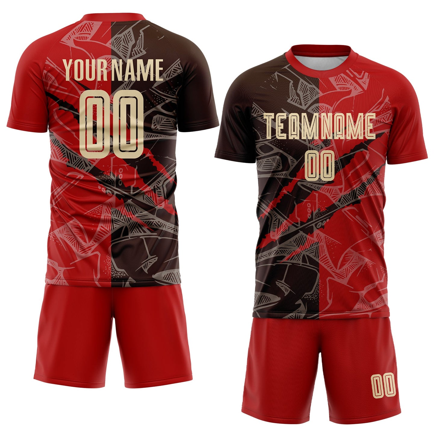 Custom Graffiti Pattern City Cream Red-Brown Scratch Sublimation Soccer Uniform Jersey view 2