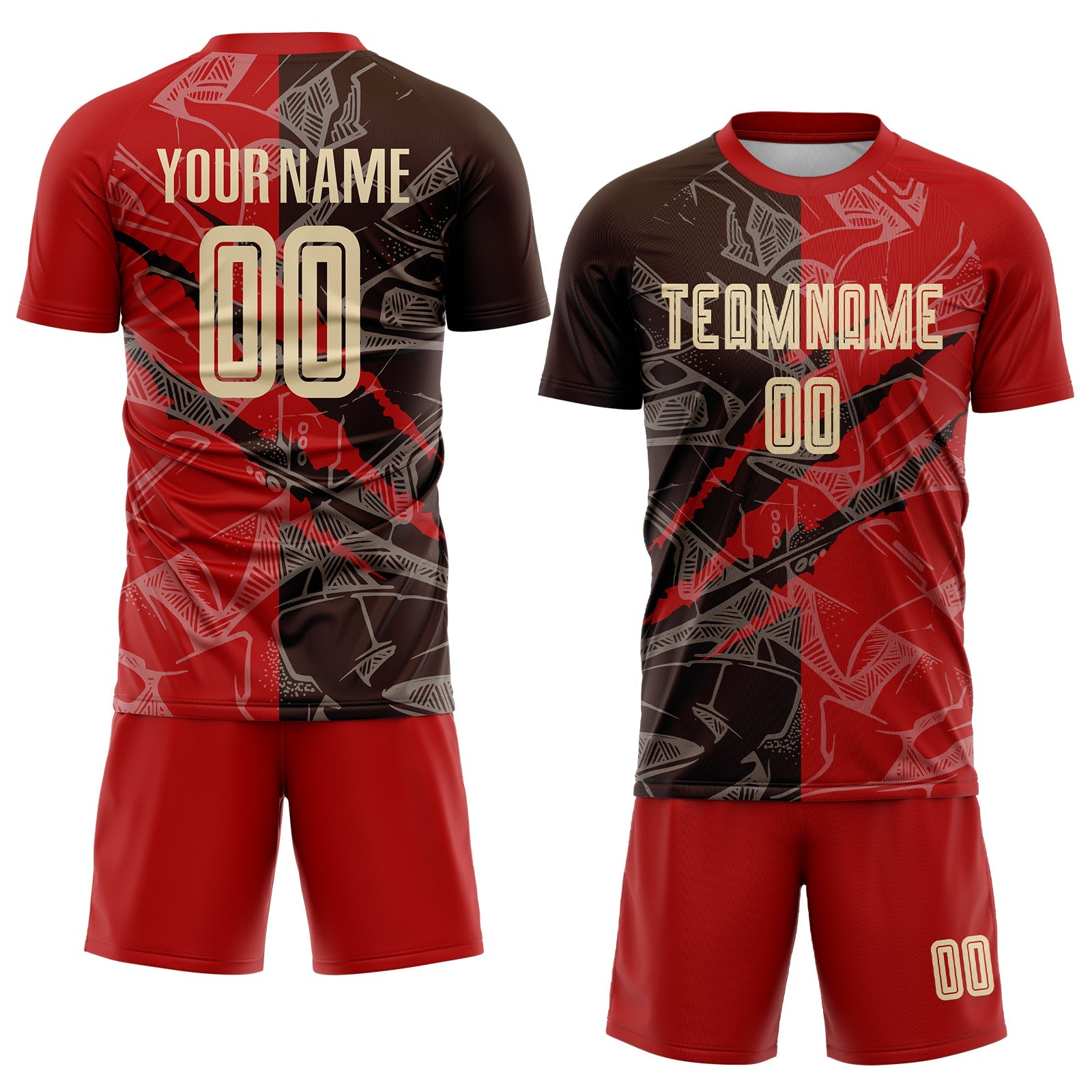 Custom Graffiti Pattern City Cream Red-Brown Scratch Sublimation Soccer Uniform Jersey view 2