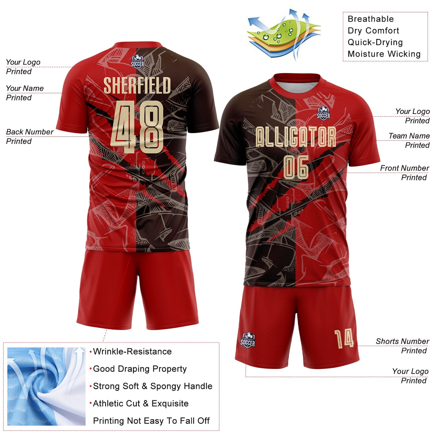 Custom Graffiti Pattern City Cream Red-Brown Scratch Sublimation Soccer Uniform Jersey view 4