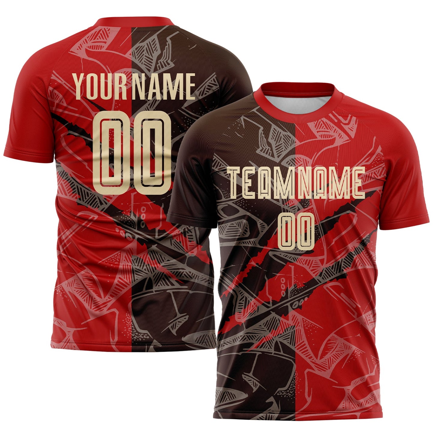 Custom Graffiti Pattern City Cream Red-Brown Scratch Sublimation Soccer Uniform Jersey - Main View