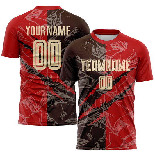 Custom Graffiti Pattern City Cream Red-Brown Scratch Sublimation Soccer Uniform Jersey - Main View