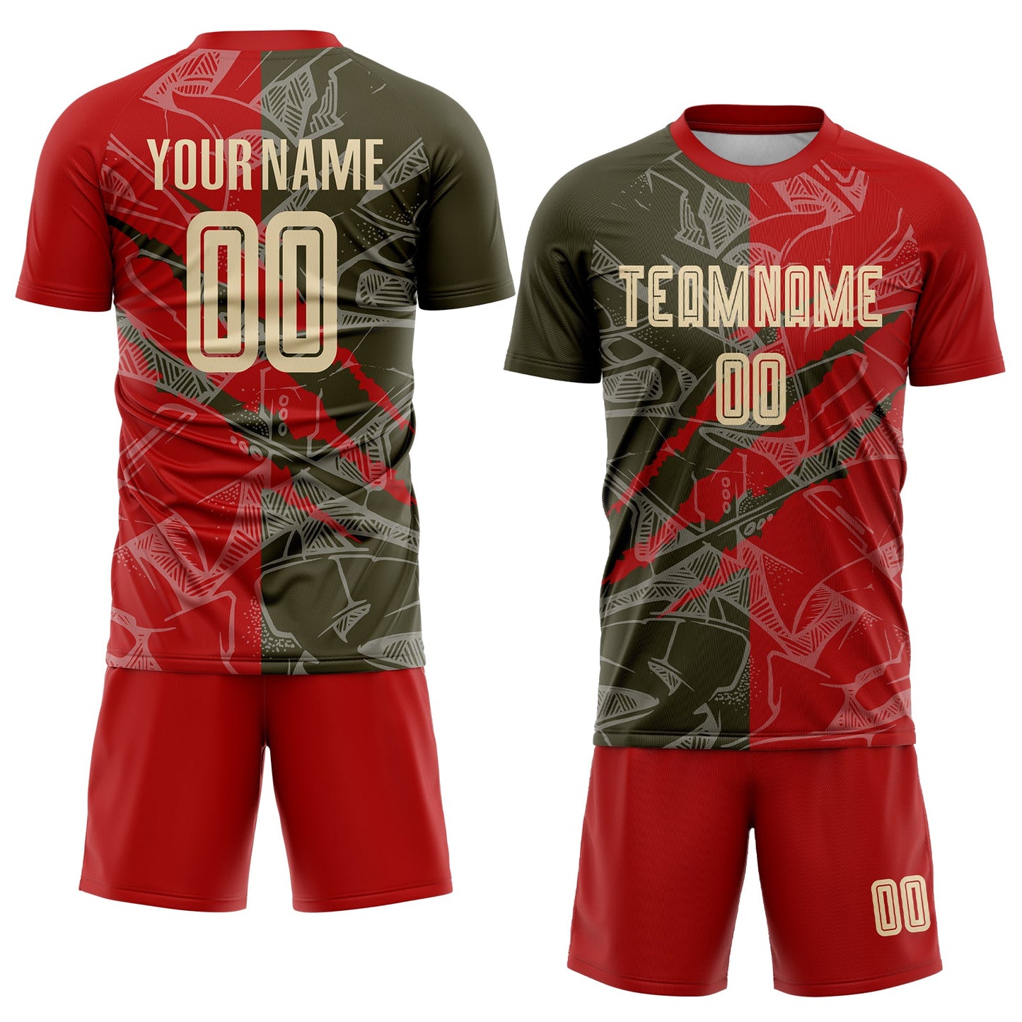 Custom Graffiti Pattern City Cream Red-Olive Scratch Sublimation Soccer Uniform Jersey view 2