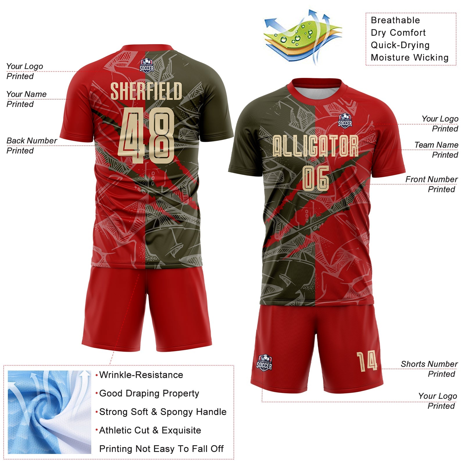 Custom Graffiti Pattern City Cream Red-Olive Scratch Sublimation Soccer Uniform Jersey view 4