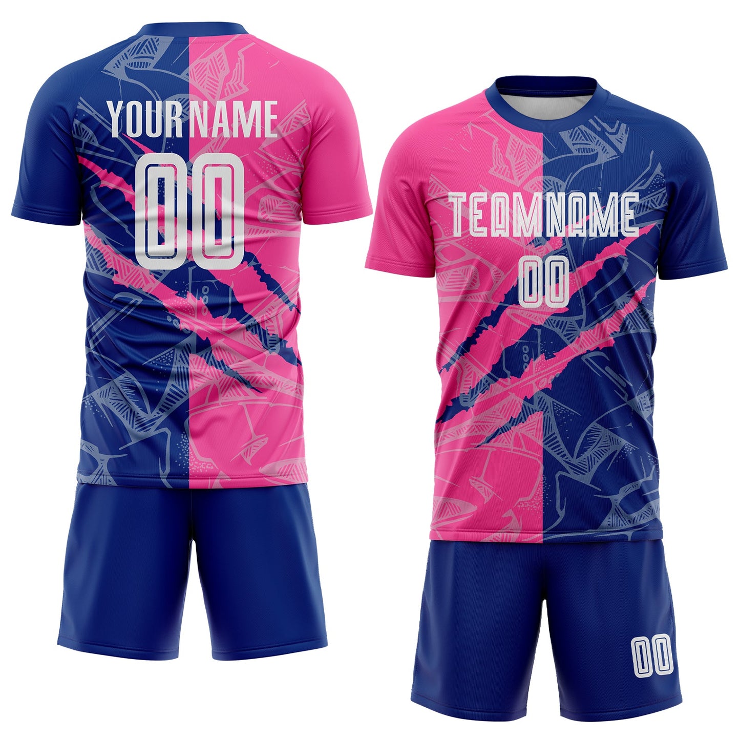 Custom Graffiti Pattern Pink-Royal Scratch Sublimation Soccer Uniform Jersey view 2