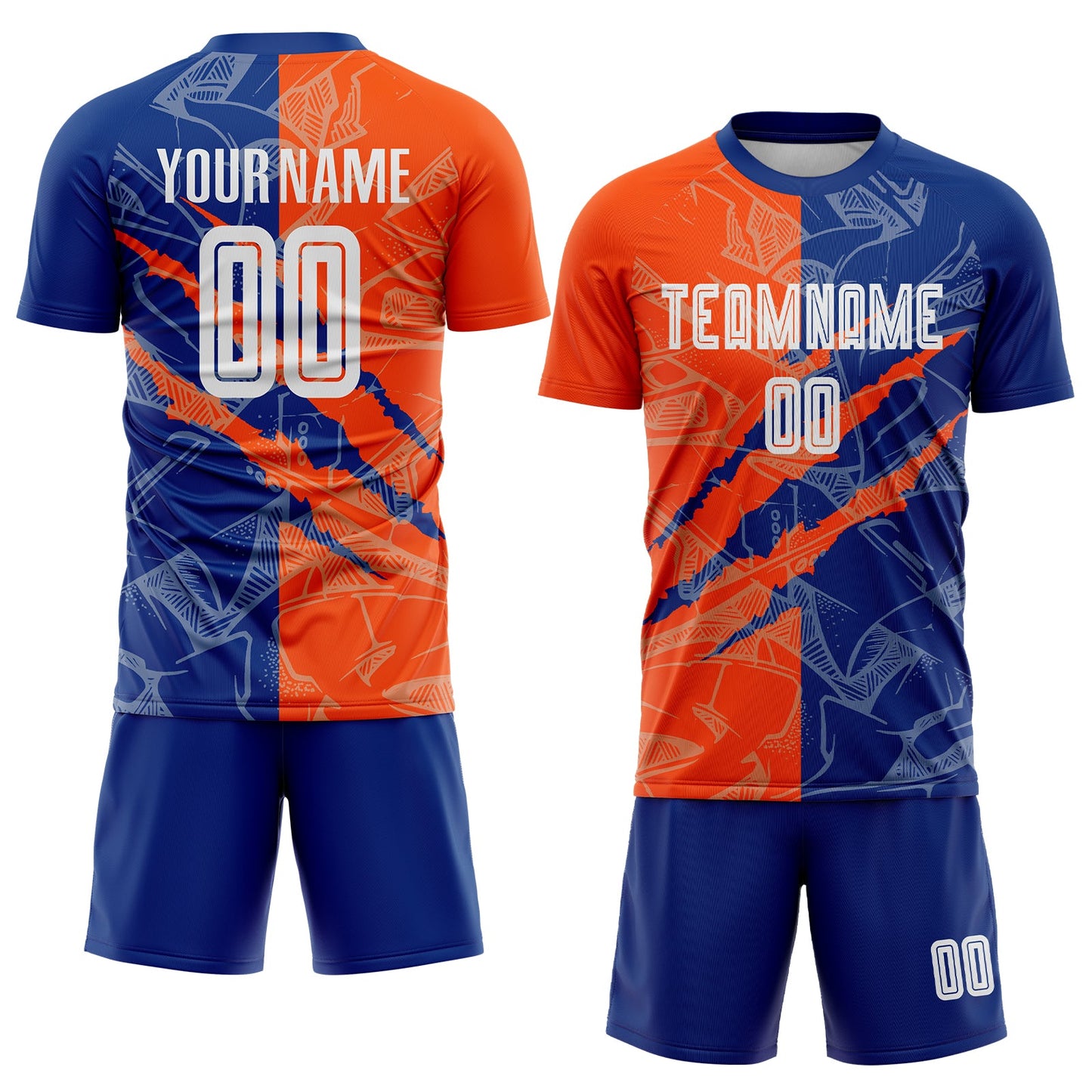Custom Graffiti Pattern Royal-Orange Scratch Sublimation Soccer Uniform Jersey view 2