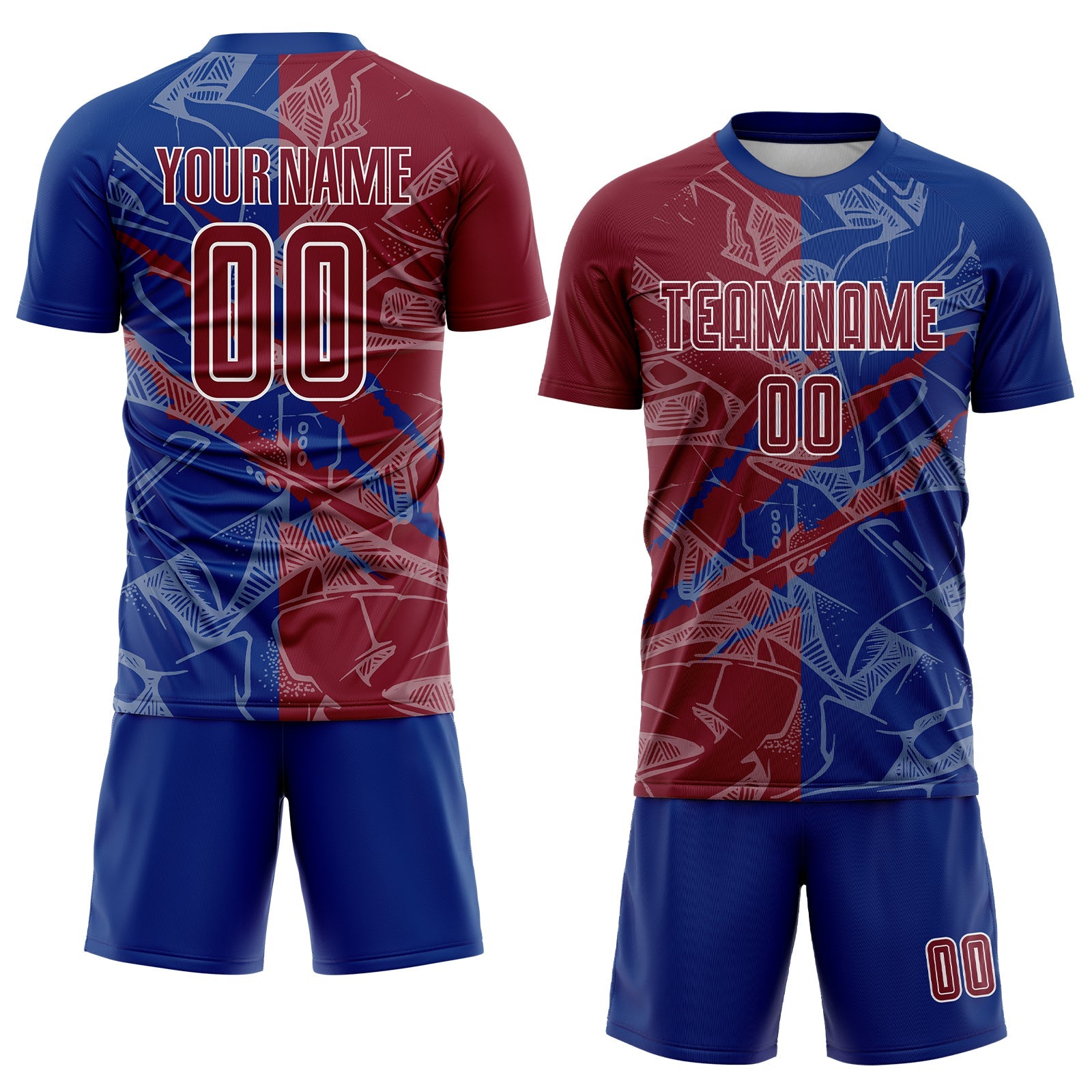 Custom Graffiti Pattern Crimson-Royal Scratch Sublimation Soccer Uniform Jersey view 2
