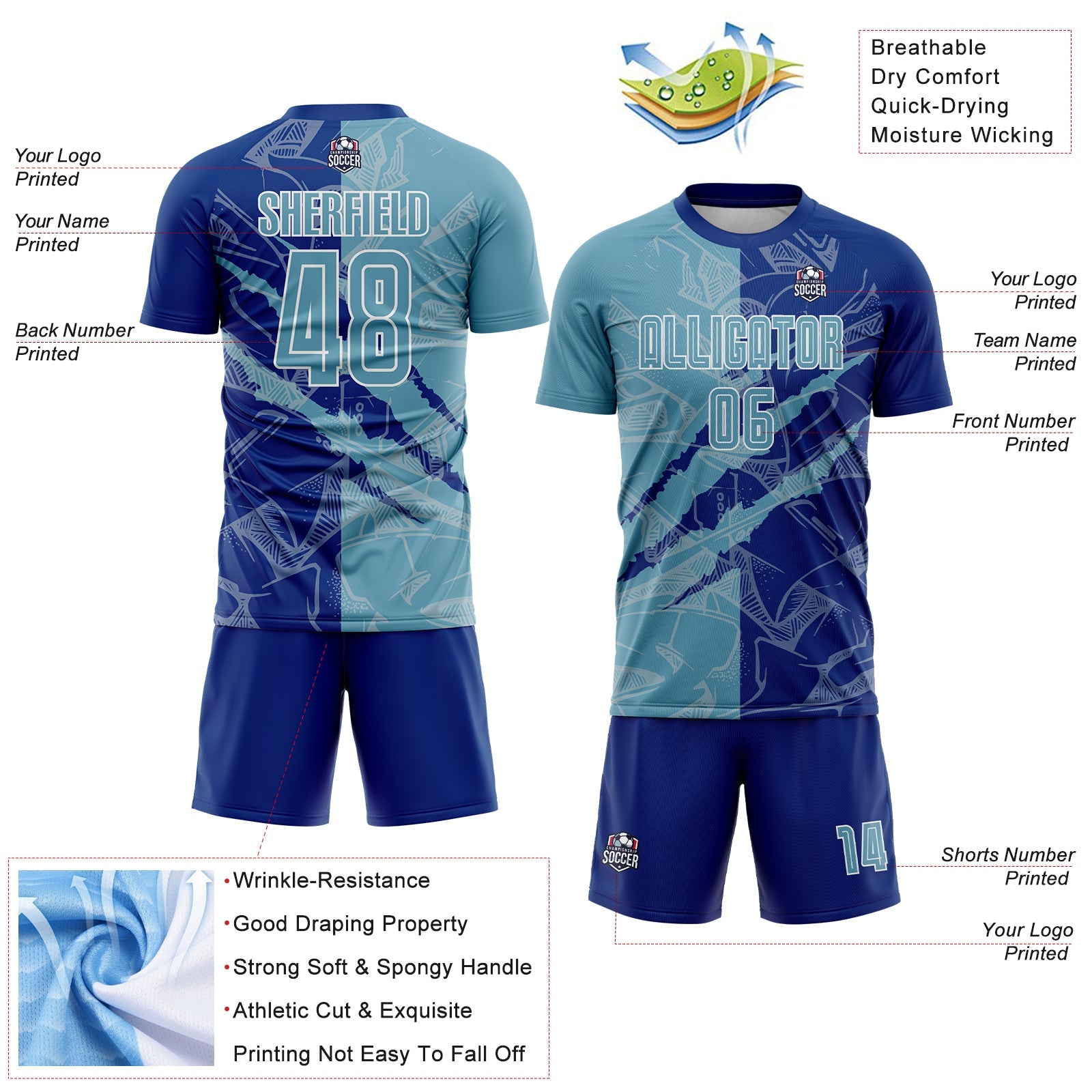 Custom Graffiti Pattern Shadow Blue-Royal Scratch Sublimation Soccer Uniform Jersey view 4