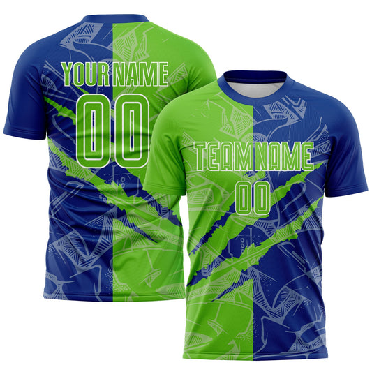 Custom Graffiti Pattern Aurora Green-Royal Scratch Sublimation Soccer Uniform Jersey - Main View
