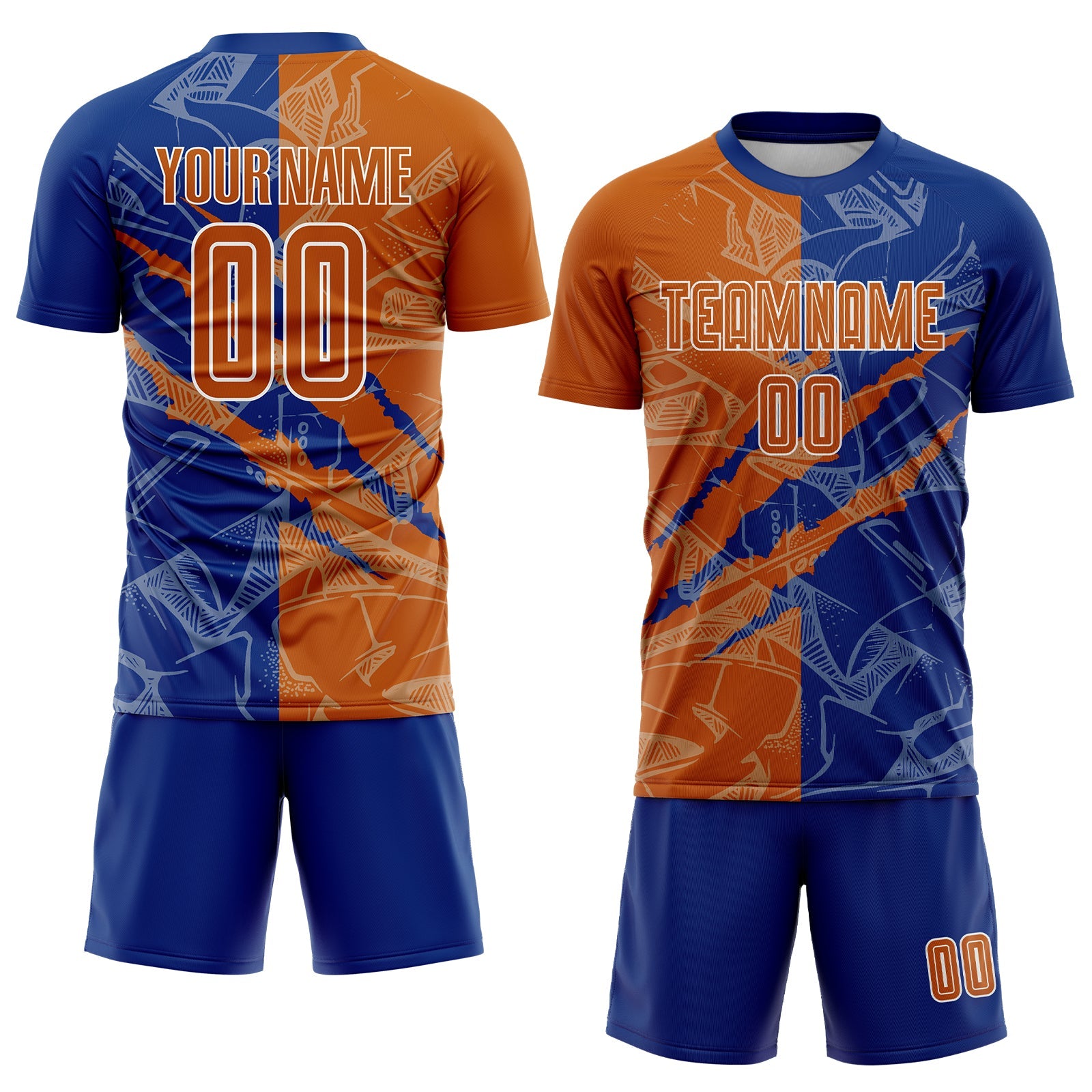 Custom Graffiti Pattern Texas Orange-Royal Scratch Sublimation Soccer Uniform Jersey view 2