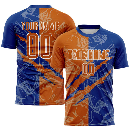 Custom Graffiti Pattern Texas Orange-Royal Scratch Sublimation Soccer Uniform Jersey - Main View