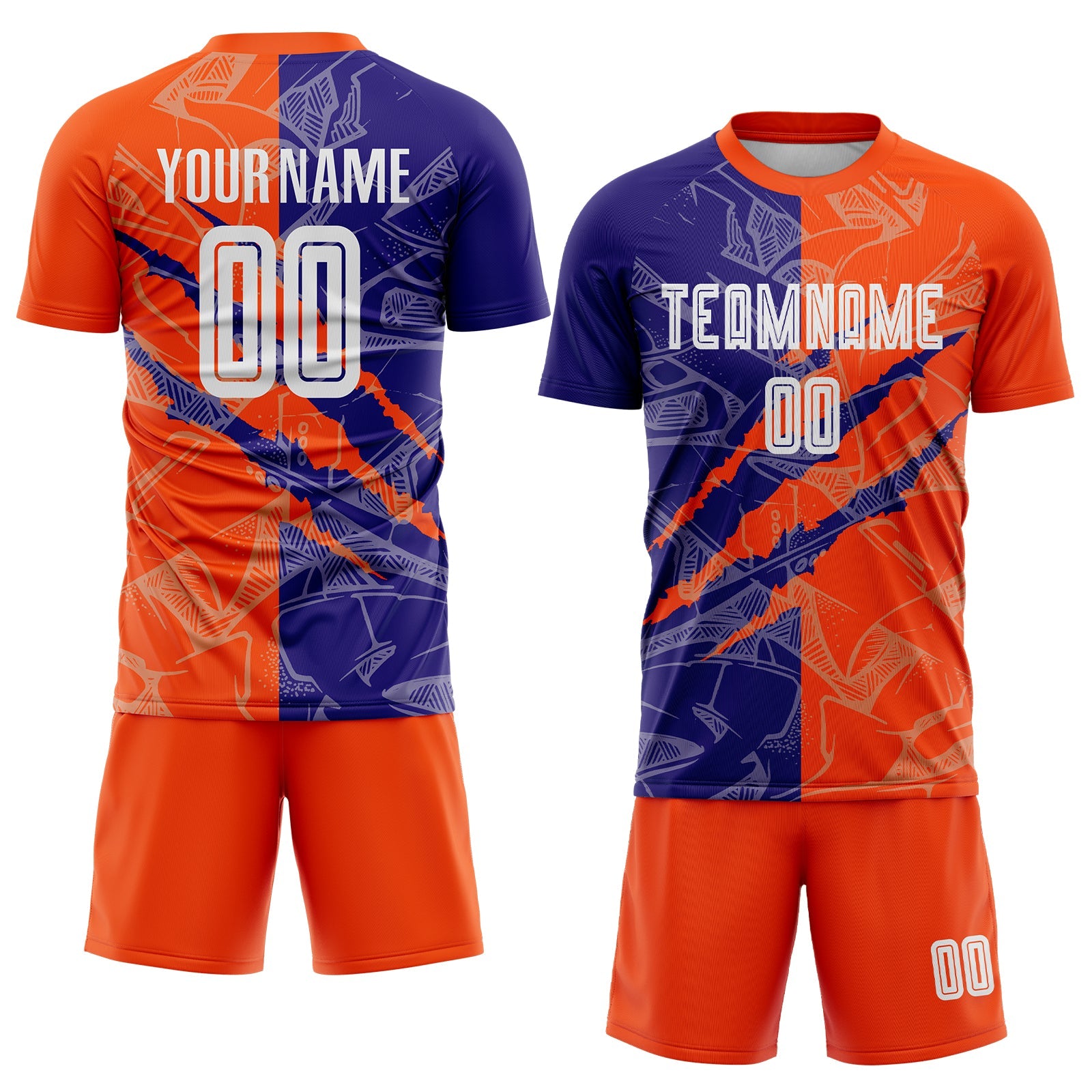 Custom Graffiti Pattern Dark Purple-Orange Scratch Sublimation Soccer Uniform Jersey view 2