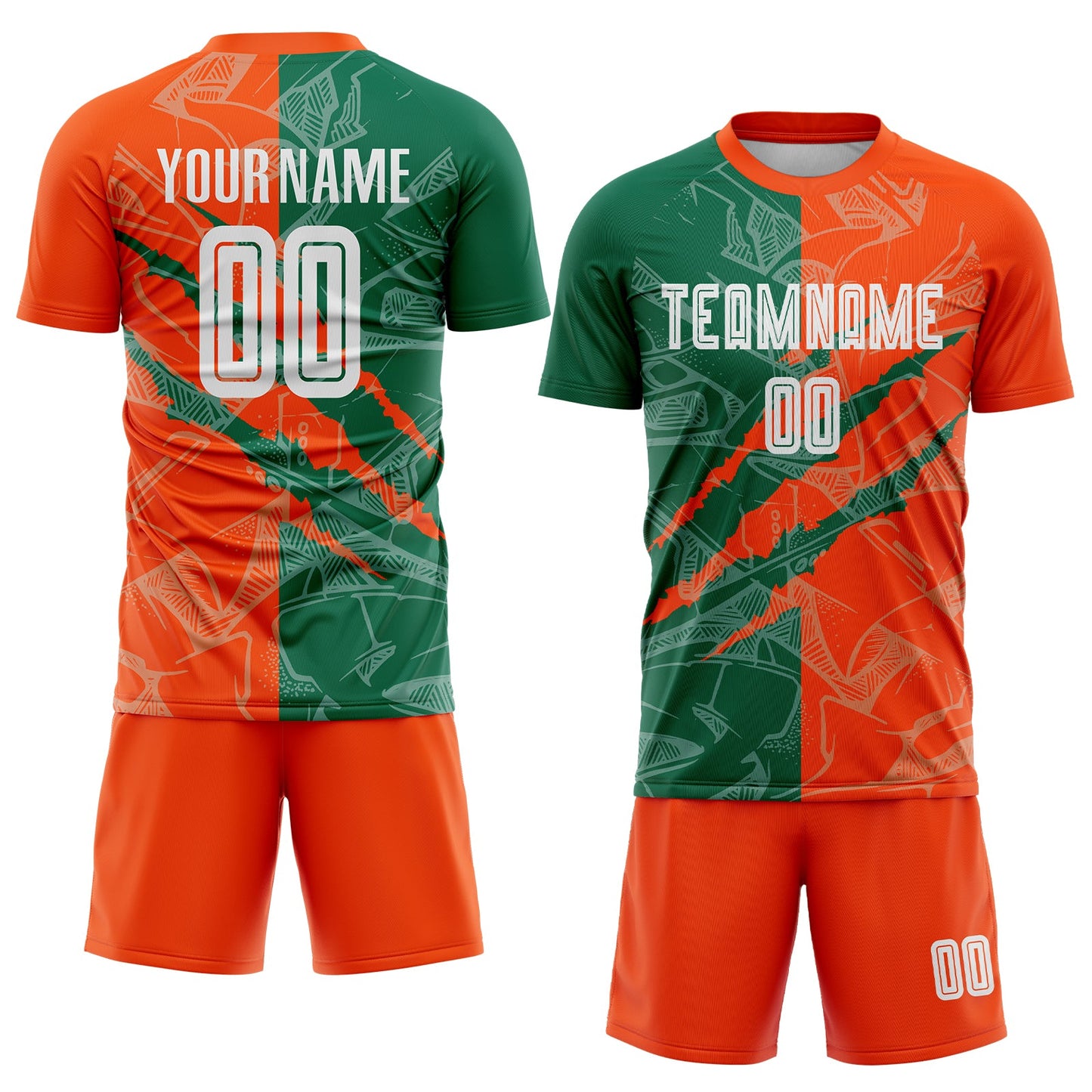 Custom Graffiti Pattern Kelly Green-Orange Scratch Sublimation Soccer Uniform Jersey view 2