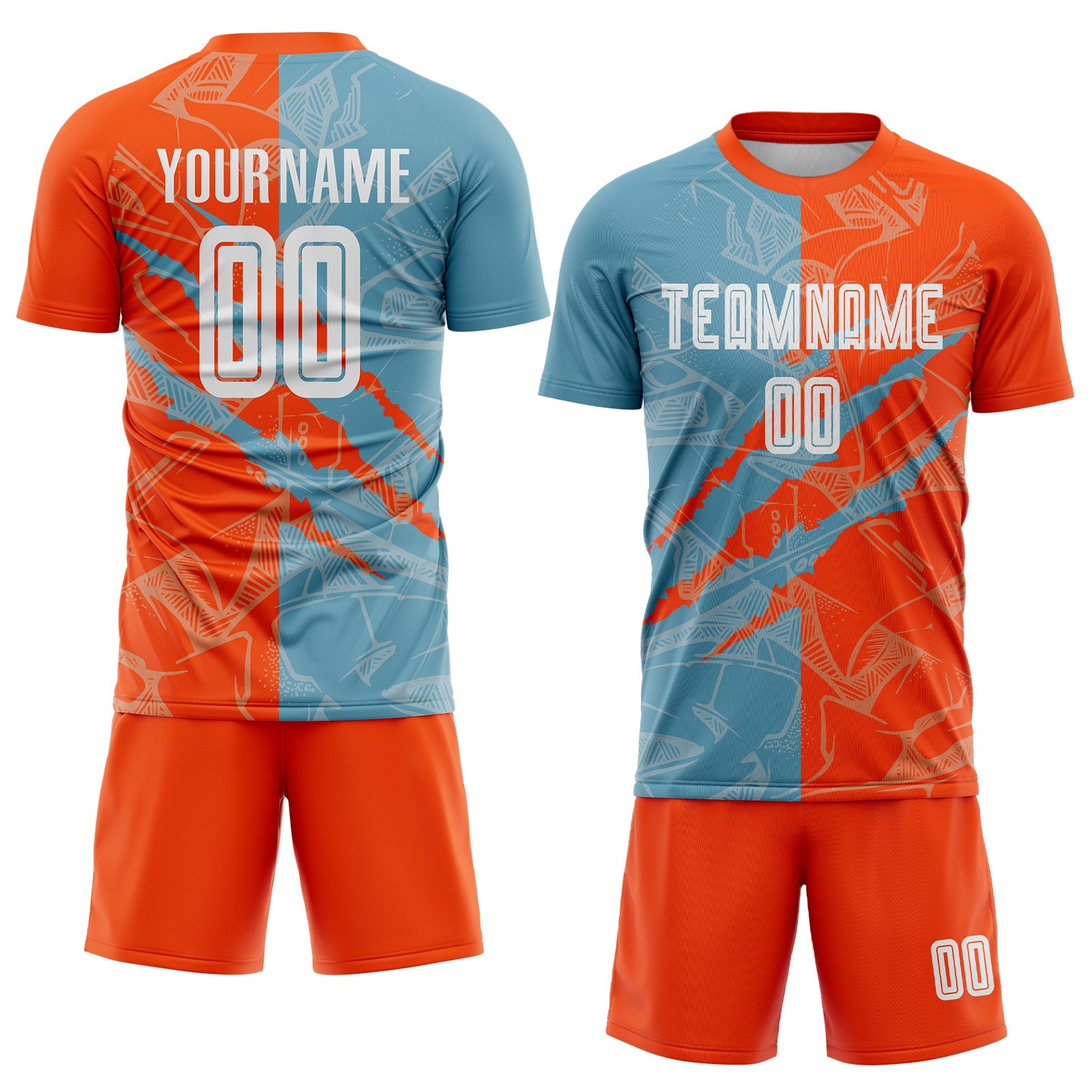 Custom Graffiti Pattern Shadow Blue-Orange Scratch Sublimation Soccer Uniform Jersey view 2