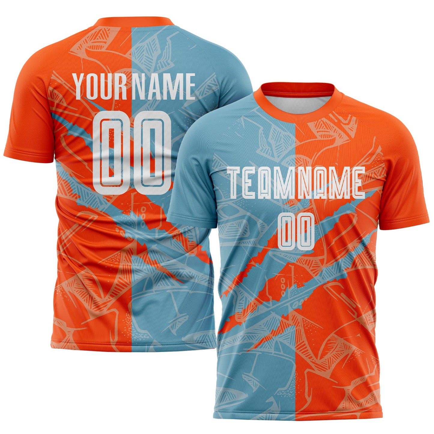 Custom Graffiti Pattern Shadow Blue-Orange Scratch Sublimation Soccer Uniform Jersey - Main View