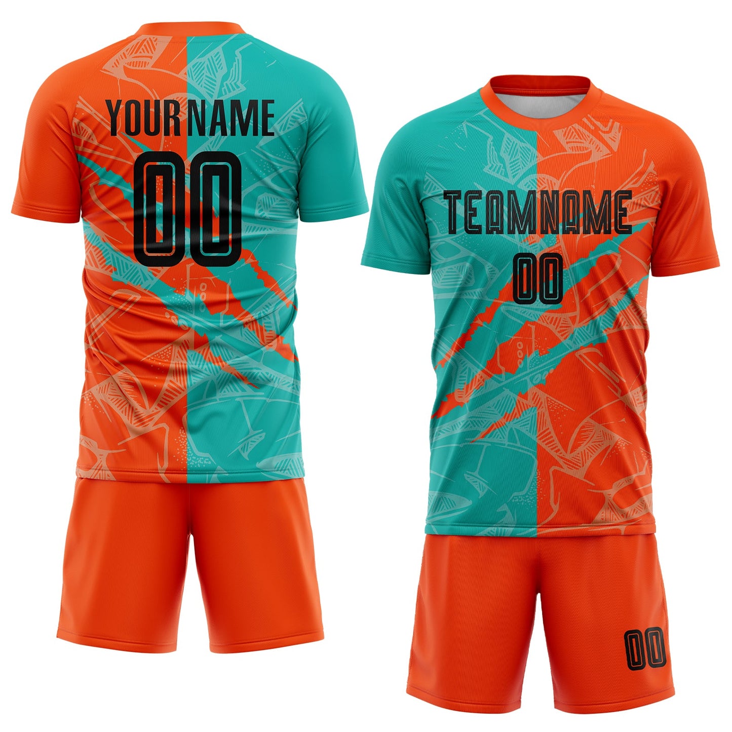 Custom Graffiti Pattern Black Aqua-Orange Scratch Sublimation Soccer Uniform Jersey view 2