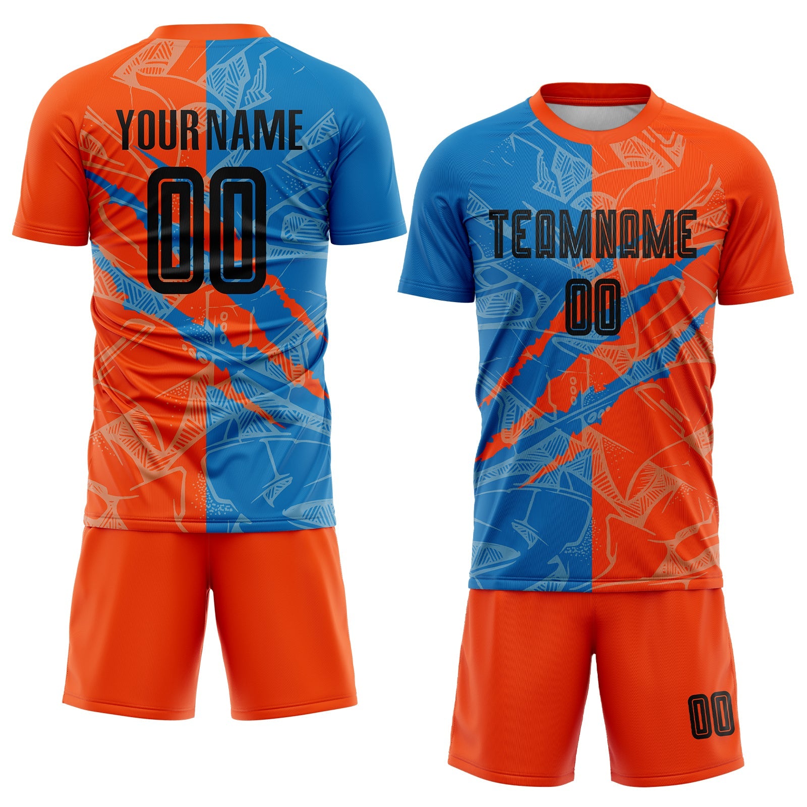 Custom Graffiti Pattern Black Blue-Orange Scratch Sublimation Soccer Uniform Jersey view 2