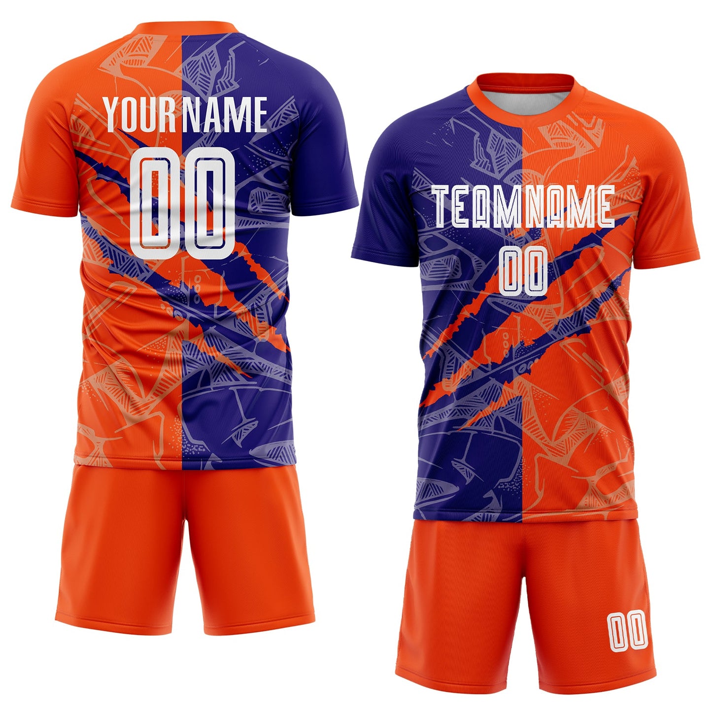 Custom Graffiti Pattern Dark Purple-Orange Scratch Sublimation Soccer Uniform Jersey view 2