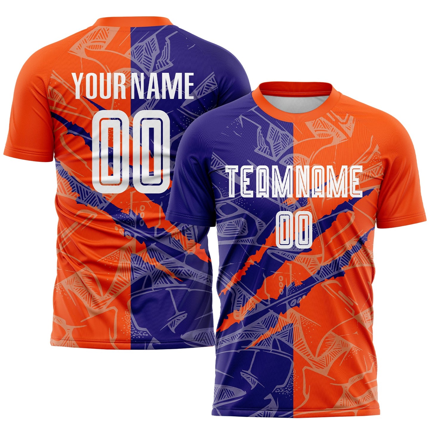 Custom Graffiti Pattern Dark Purple-Orange Scratch Sublimation Soccer Uniform Jersey - Main View