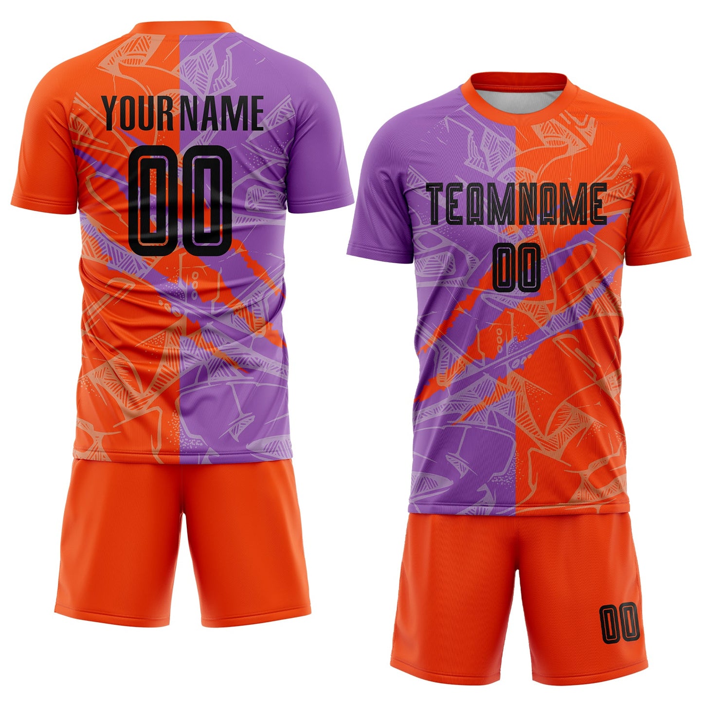 Custom Graffiti Pattern Black Medium Purple-Orange Scratch Sublimation Soccer Uniform Jersey view 2
