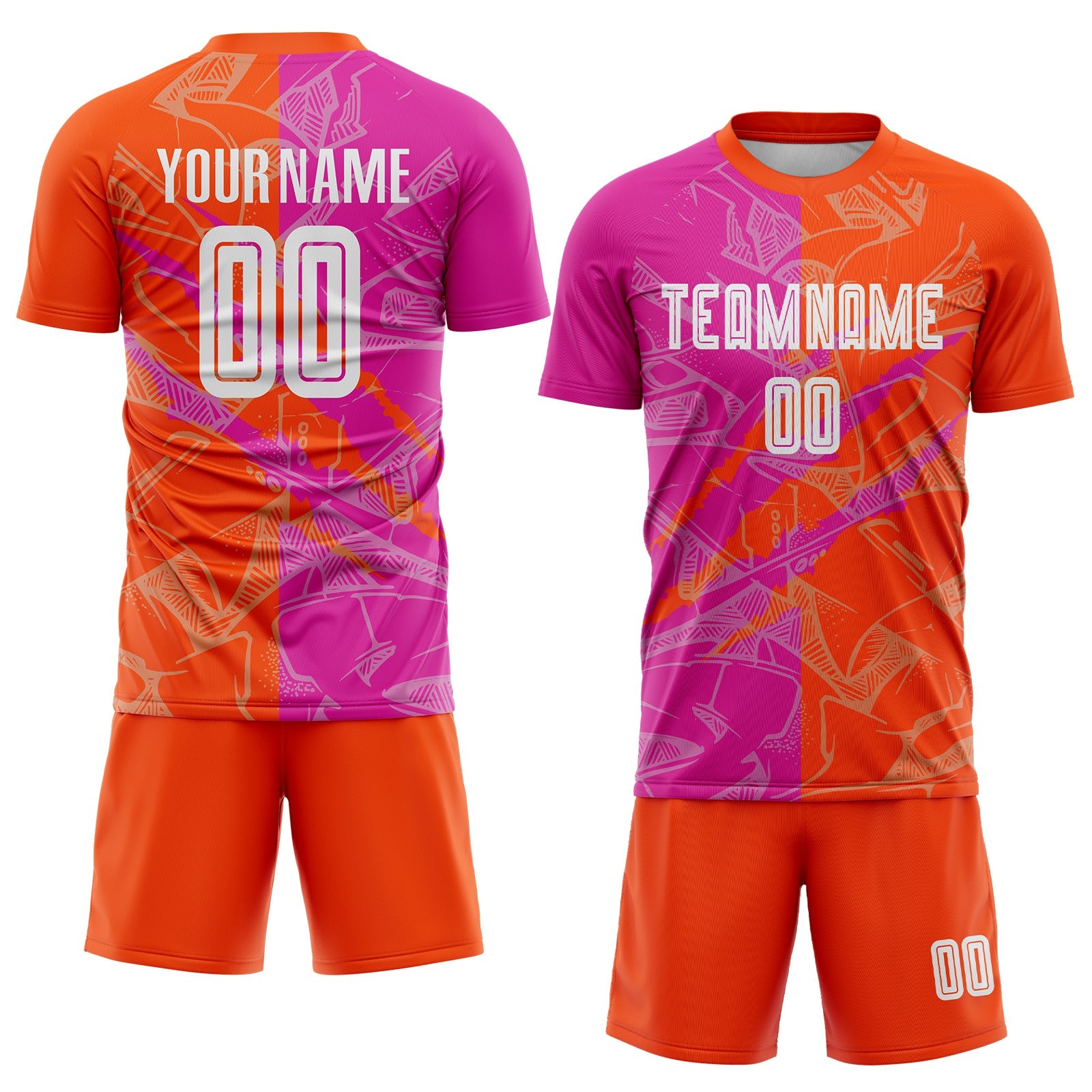 Custom Graffiti Pattern Deep Pink-Orange Scratch Sublimation Soccer Uniform Jersey view 2