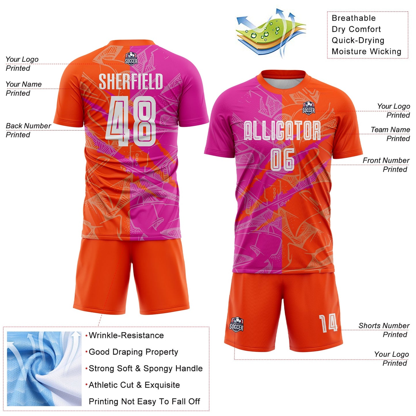 Custom Graffiti Pattern Deep Pink-Orange Scratch Sublimation Soccer Uniform Jersey view 4