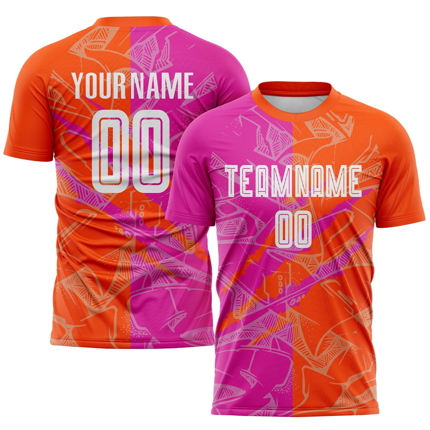 Custom Graffiti Pattern Deep Pink-Orange Scratch Sublimation Soccer Uniform Jersey - Main View