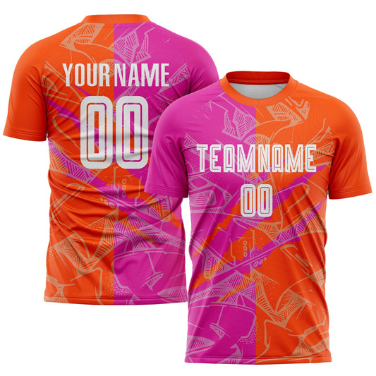 Custom Graffiti Pattern Deep Pink-Orange Scratch Sublimation Soccer Uniform Jersey - Main View