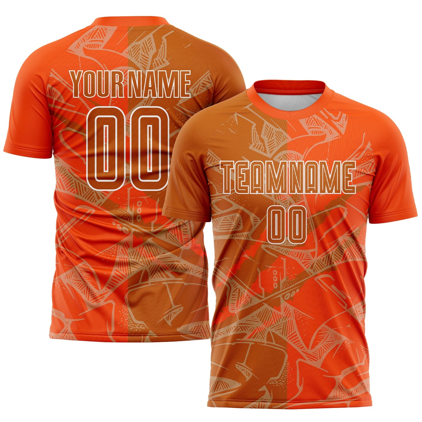 Custom Graffiti Pattern Texas Orange-Orange Scratch Sublimation Soccer Uniform Jersey - Main View