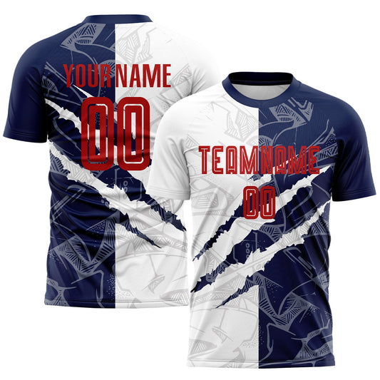 Custom Graffiti Pattern Red-Navy Scratch Sublimation Soccer Uniform Jersey - Main View