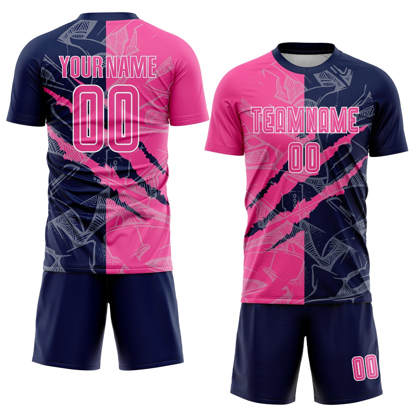 Custom Graffiti Pattern Pink-Navy Scratch Sublimation Soccer Uniform Jersey view 2