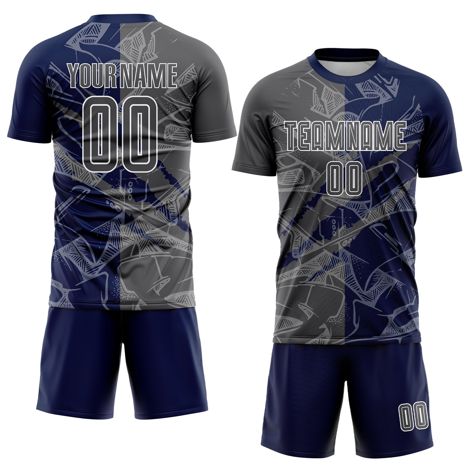 Custom Graffiti Pattern Steel Gray-Navy Scratch Sublimation Soccer Uniform Jersey view 2