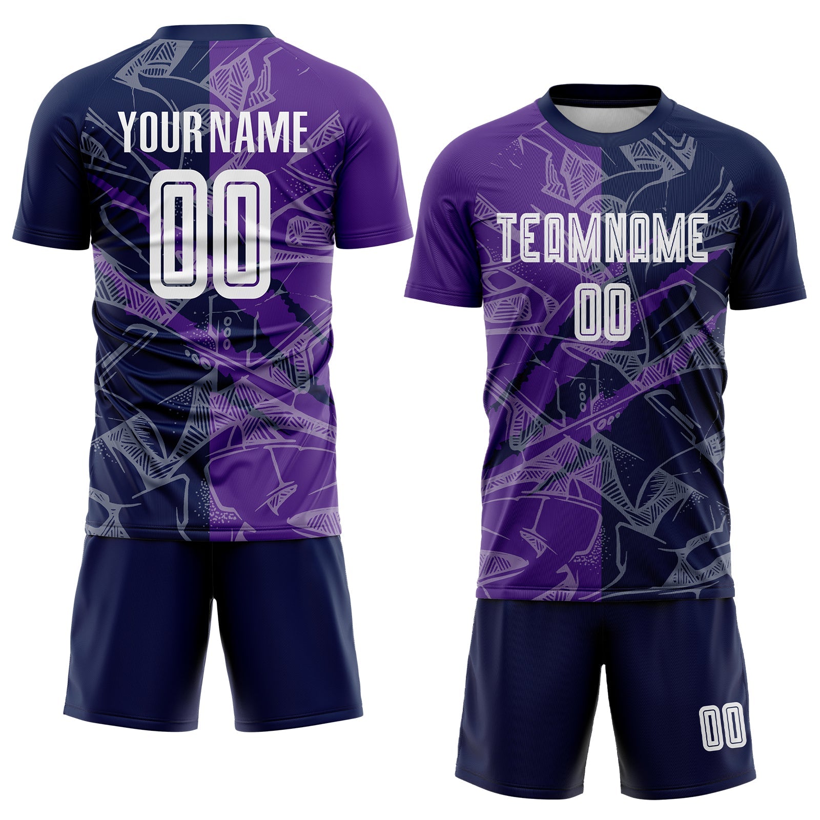 Custom Graffiti Pattern Purple-Navy Scratch Sublimation Soccer Uniform Jersey view 2