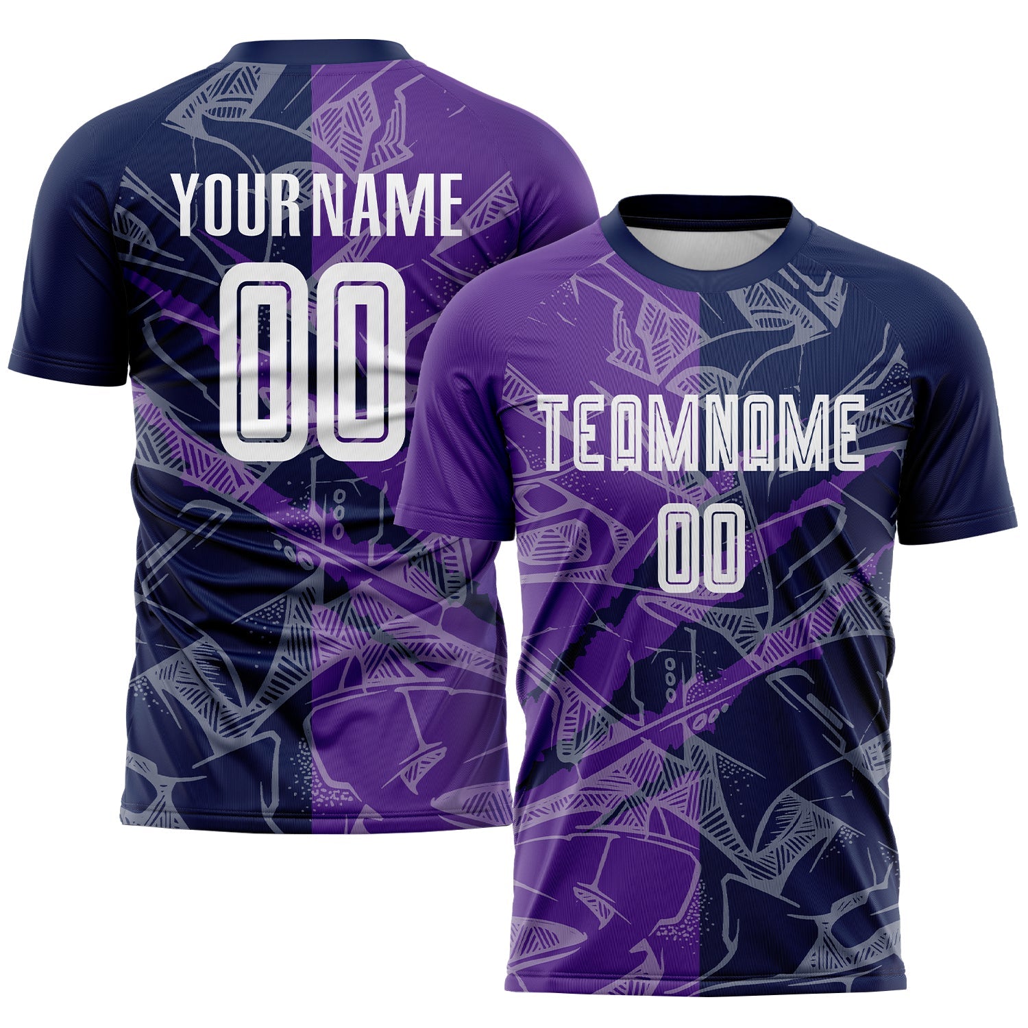 Custom Graffiti Pattern Purple-Navy Scratch Sublimation Soccer Uniform Jersey - Main View