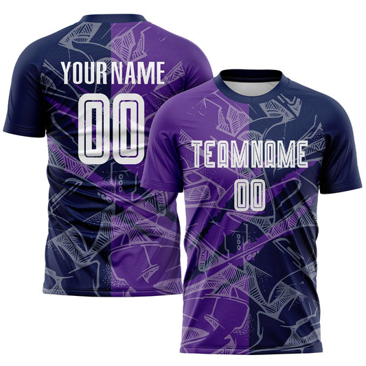 Custom Graffiti Pattern Purple-Navy Scratch Sublimation Soccer Uniform Jersey - Main View
