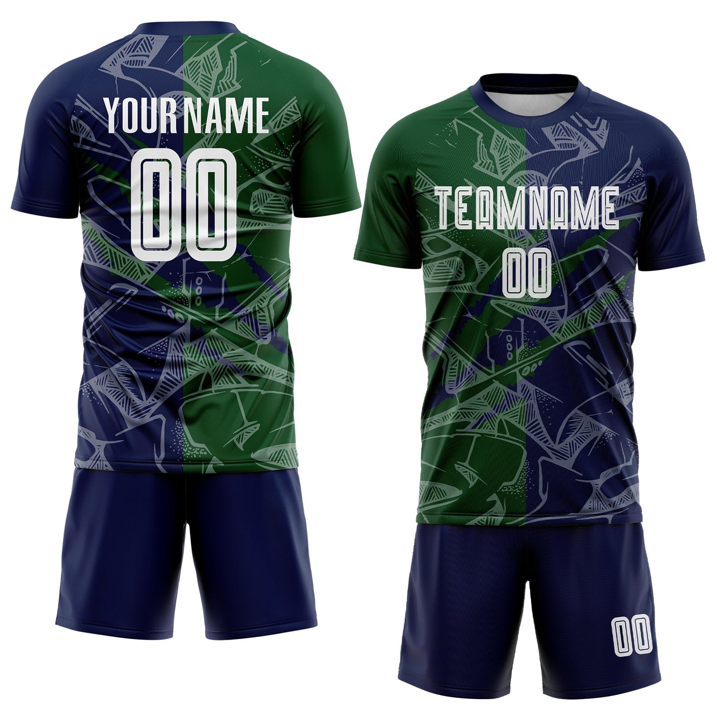 Custom Graffiti Pattern Green-Navy Scratch Sublimation Soccer Uniform Jersey view 2