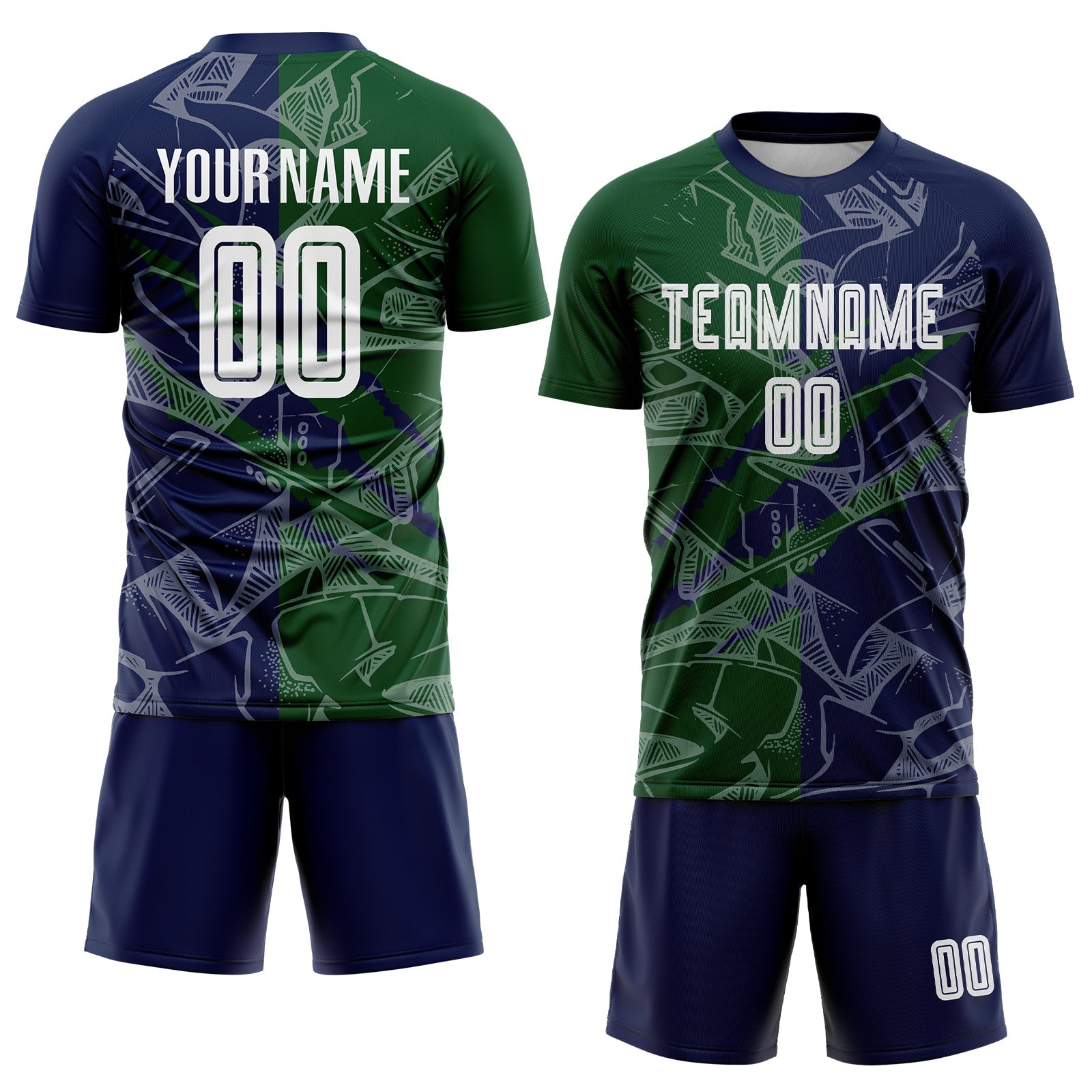 Custom Graffiti Pattern Green-Navy Scratch Sublimation Soccer Uniform Jersey view 2