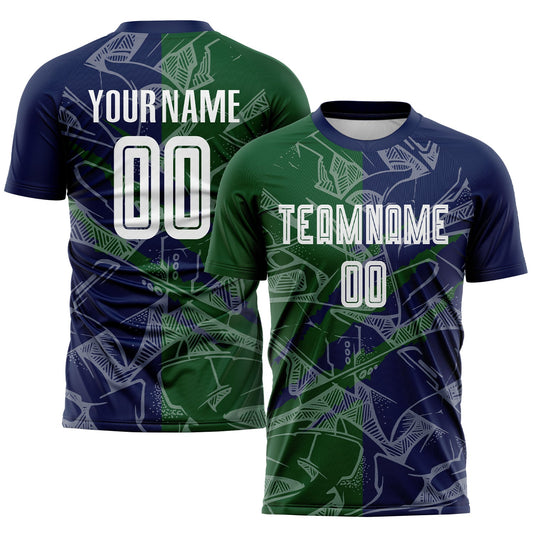 Custom Graffiti Pattern Green-Navy Scratch Sublimation Soccer Uniform Jersey - Main View