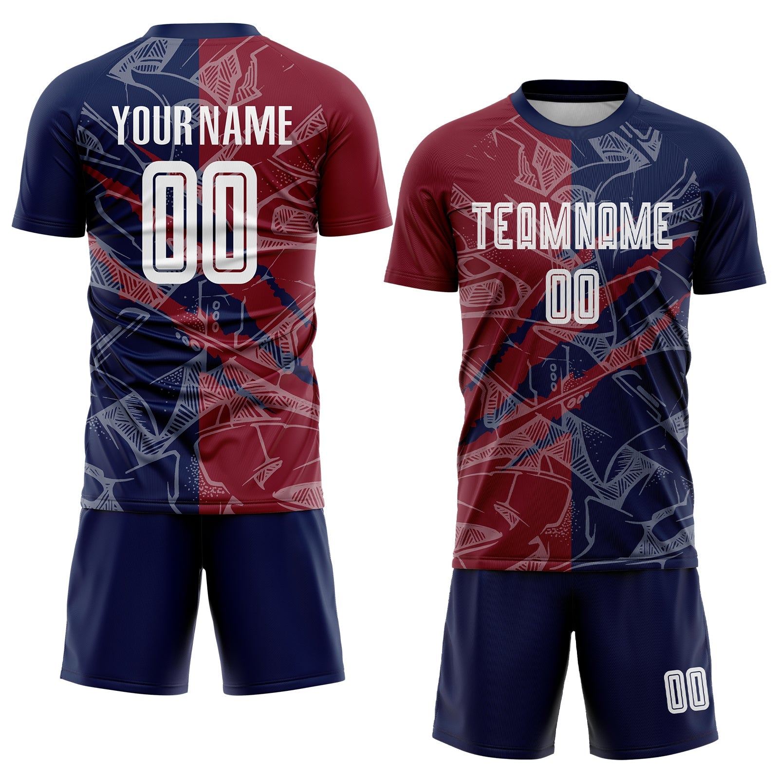Custom Graffiti Pattern Crimson-Navy Scratch Sublimation Soccer Uniform Jersey view 2