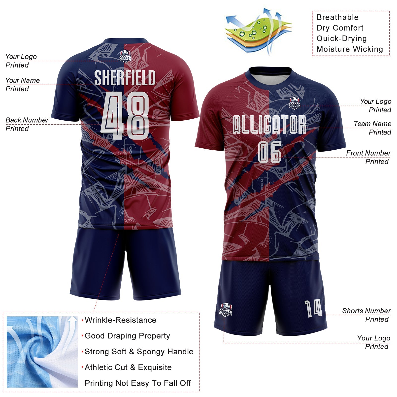 Custom Graffiti Pattern Crimson-Navy Scratch Sublimation Soccer Uniform Jersey view 4