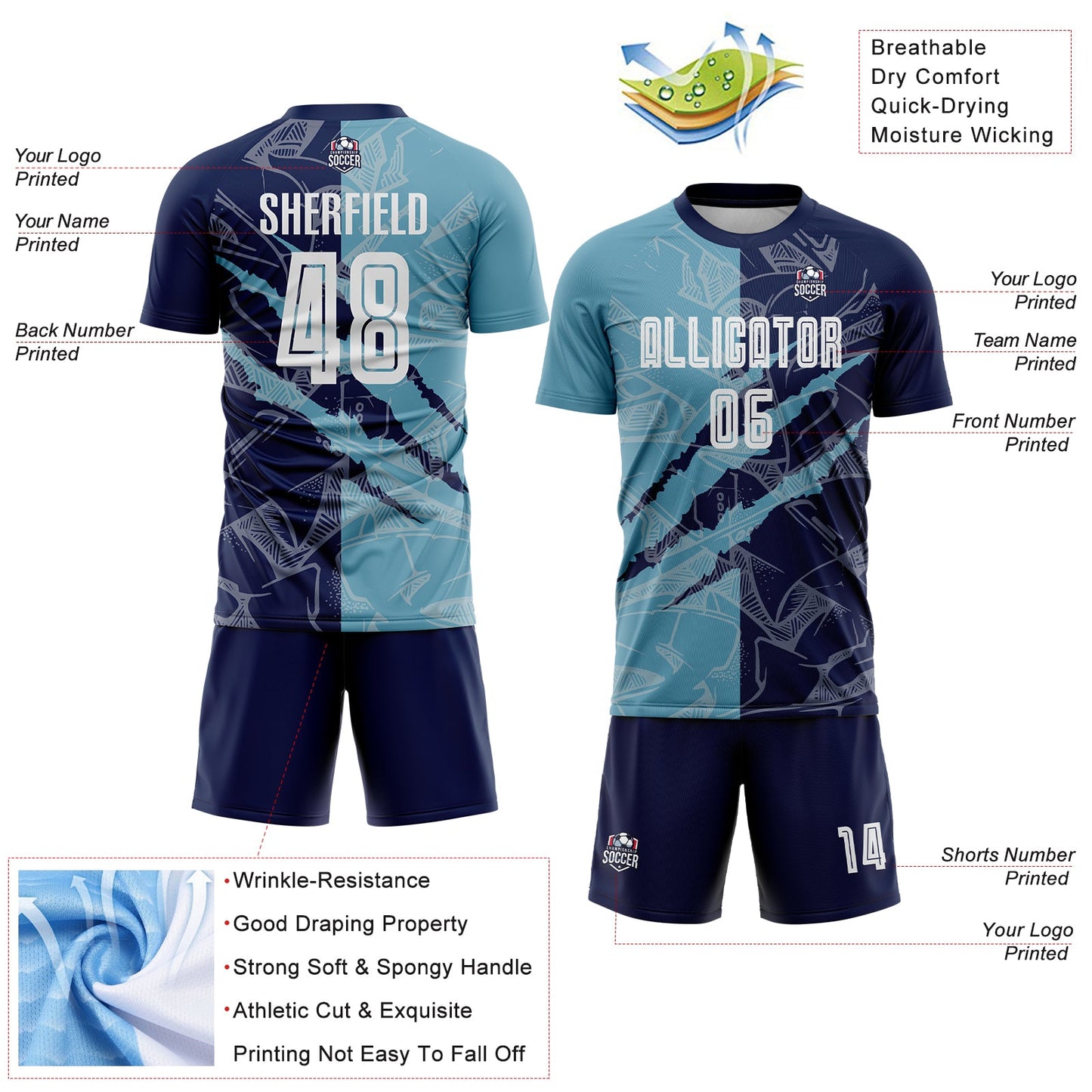 Custom Graffiti Pattern Shadow Blue-Navy Scratch Sublimation Soccer Uniform Jersey view 4