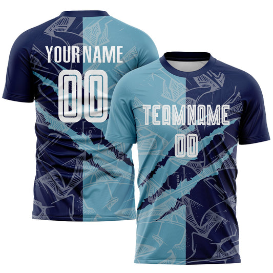 Custom Graffiti Pattern Shadow Blue-Navy Scratch Sublimation Soccer Uniform Jersey - Main View
