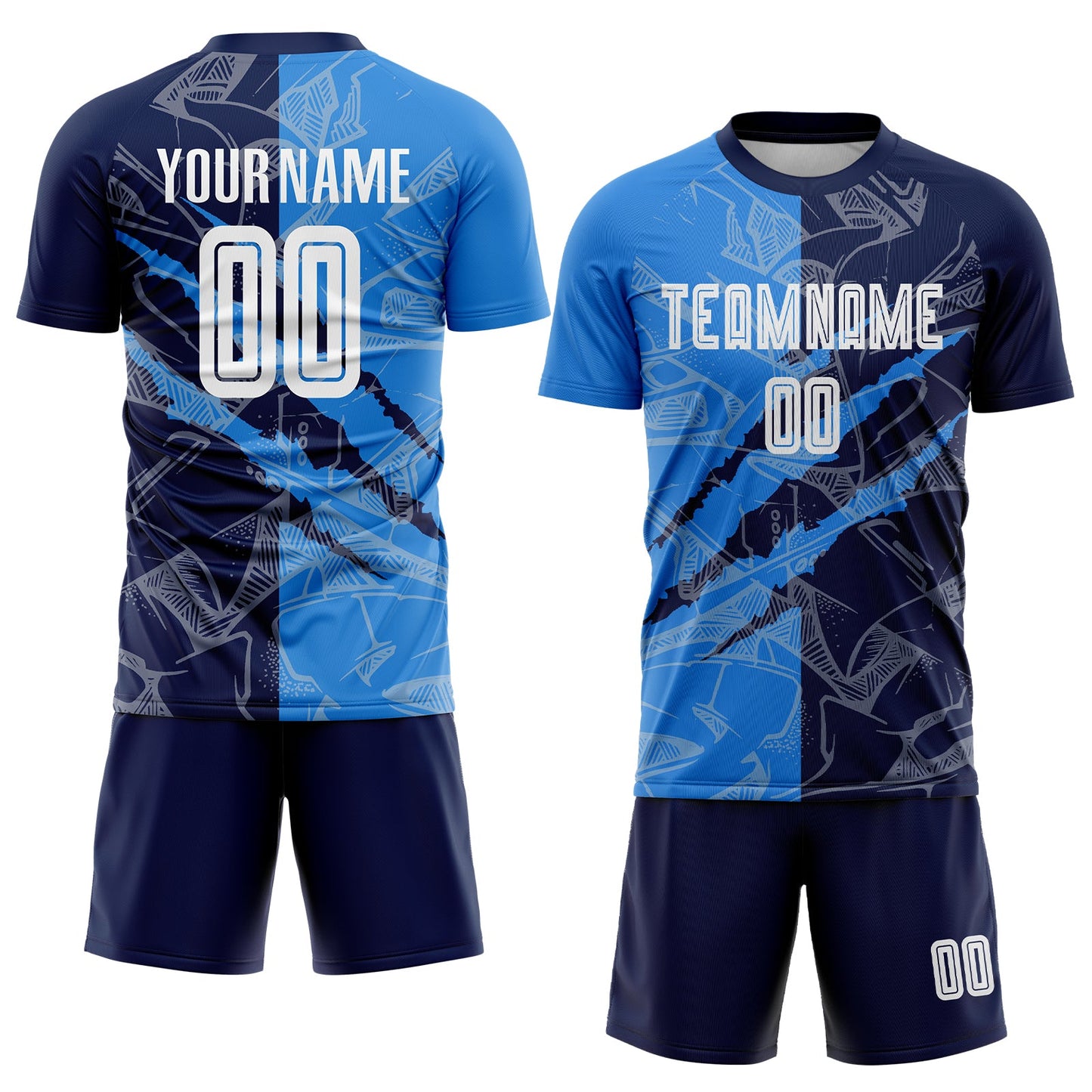 Custom Graffiti Pattern Powder Blue-Navy Scratch Sublimation Soccer Uniform Jersey view 2