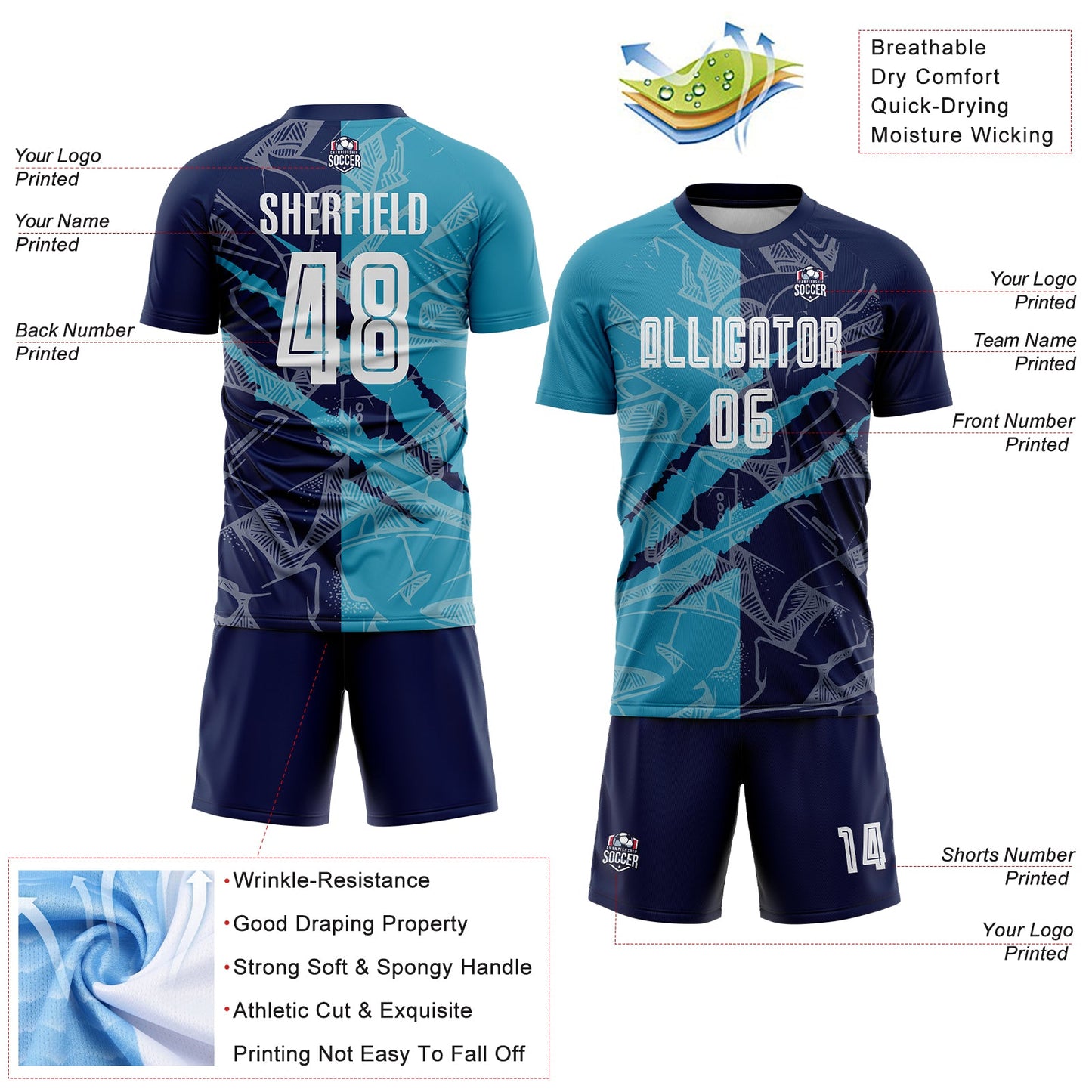 Custom Graffiti Pattern Panther Blue-Navy Scratch Sublimation Soccer Uniform Jersey view 4