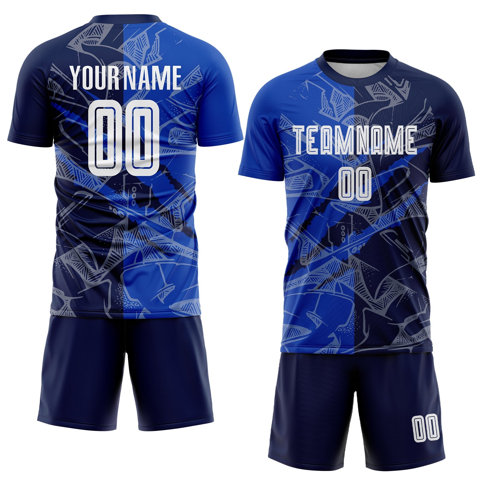 Custom Graffiti Pattern Thunder Blue-Navy Scratch Sublimation Soccer Uniform Jersey view 2