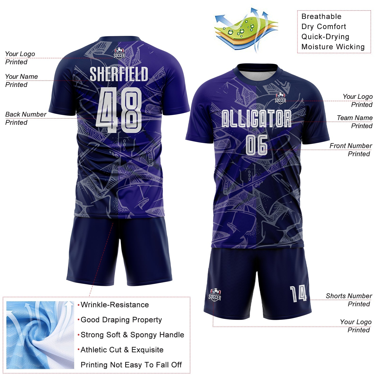 Custom Graffiti Pattern Dark Purple-Navy Scratch Sublimation Soccer Uniform Jersey view 4