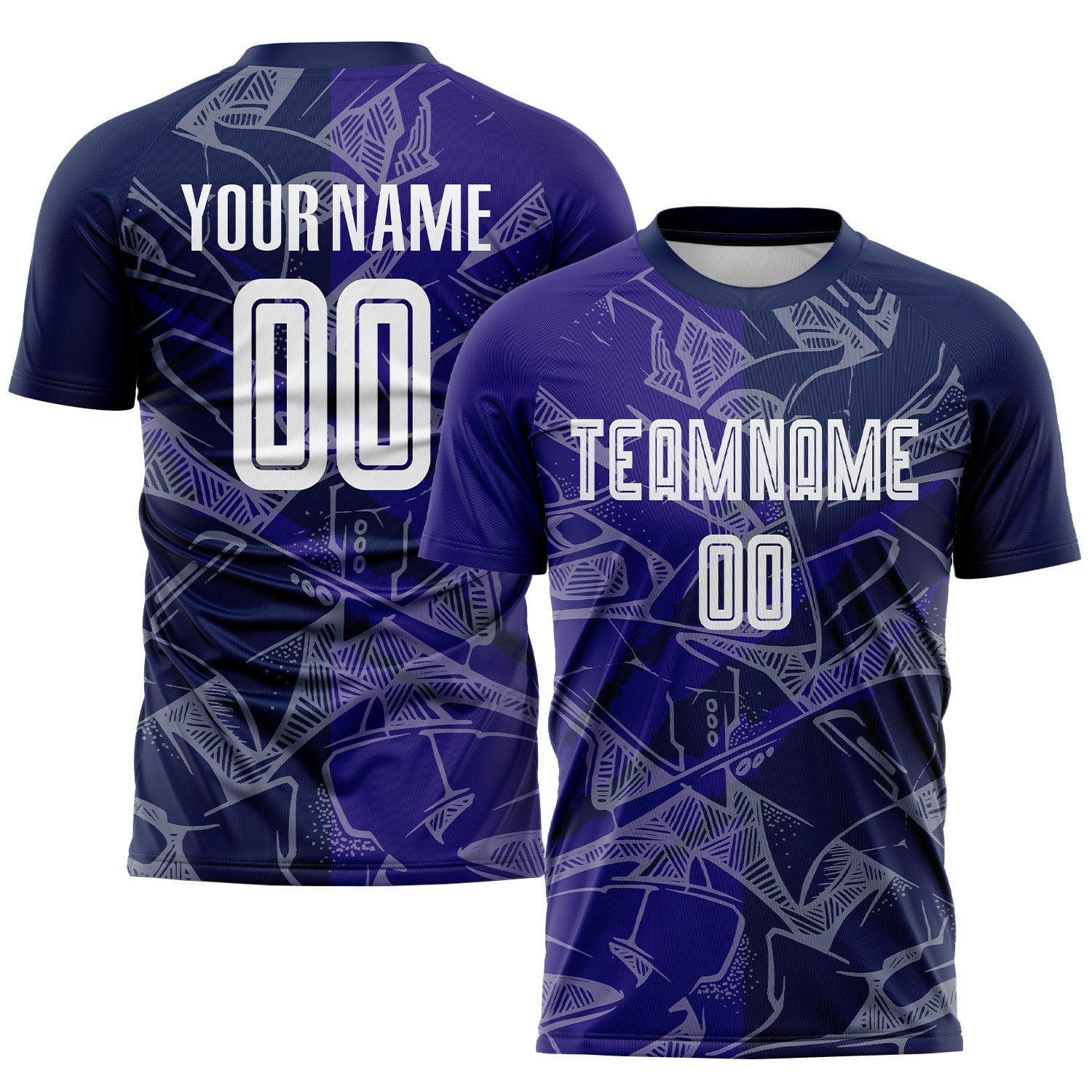Custom Graffiti Pattern Dark Purple-Navy Scratch Sublimation Soccer Uniform Jersey - Main View