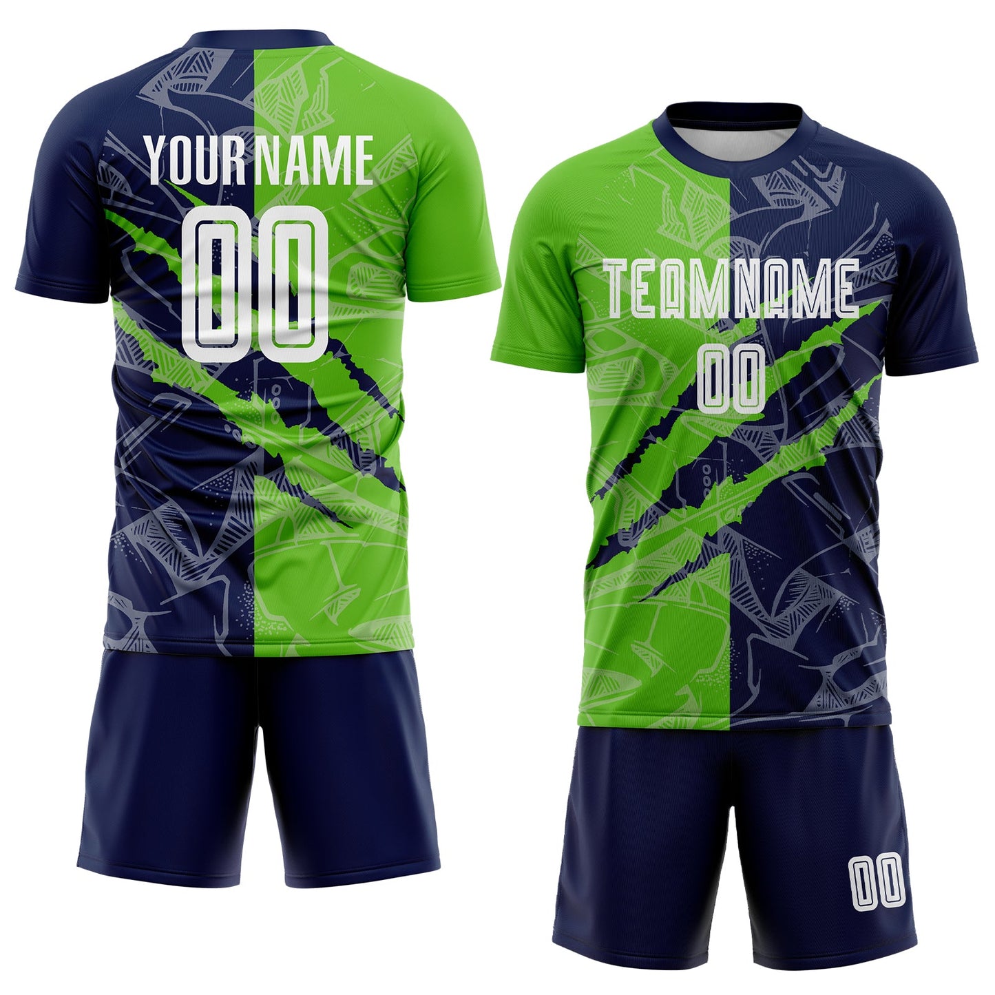 Custom Graffiti Pattern Aurora Green-Navy Scratch Sublimation Soccer Uniform Jersey view 2